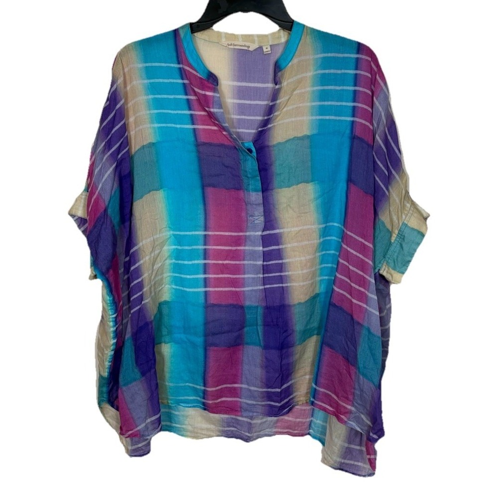 Soft Surroundings Painted Painterly‎ Top Women's Size M Popover Beachy Coastal